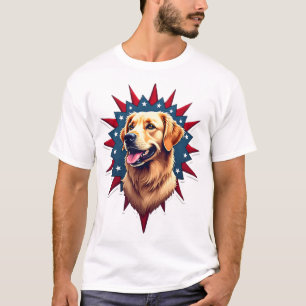 Patriotic Golden Retriever Corner Burst Shirt 2