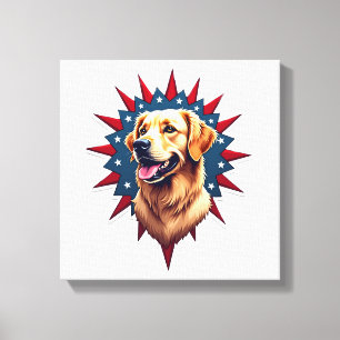 Patriotic Golden Retriever Corner Burst Shirt 2 Canvas Print