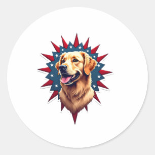 Patriotic Golden Retriever Corner Burst Shirt 2 Classic Round Sticker