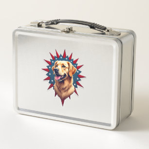 Patriotic Golden Retriever Corner Burst Shirt 2 Metal Lunch Box