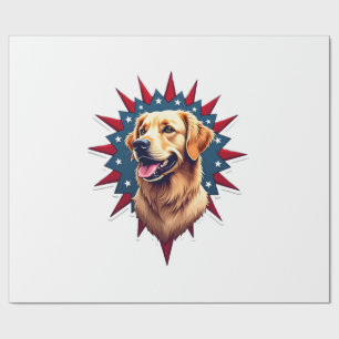 Patriotic Golden Retriever Corner Burst Shirt 2 Wrapping Paper