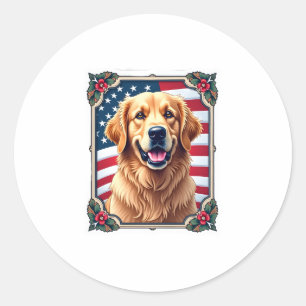 Patriotic Golden Retriever Corner Frame Shirt 3 Classic Round Sticker
