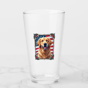 Patriotic Golden Retriever Corner Frame Shirt 3 Glass