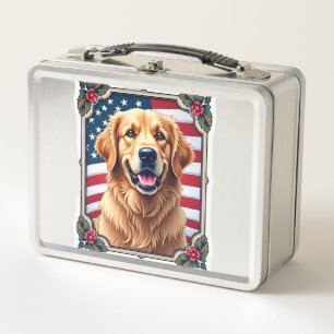 Patriotic Golden Retriever Corner Frame Shirt 3 Metal Lunch Box