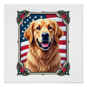 Patriotic Golden Retriever Corner Frame Shirt 3 Poster