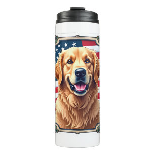 Patriotic Golden Retriever Corner Frame Shirt 3 Thermal Tumbler