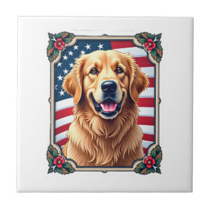 Patriotic Golden Retriever Corner Frame Shirt 3 Tile