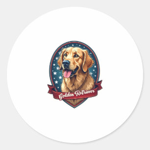Patriotic Golden Retriever Crest Vintage Tee 2 Classic Round Sticker