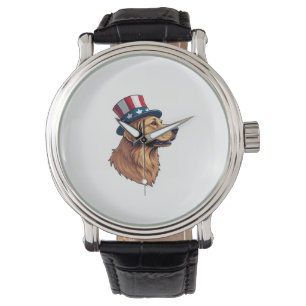 Patriotic Golden Retriever Diagonal Crest Tee Watch