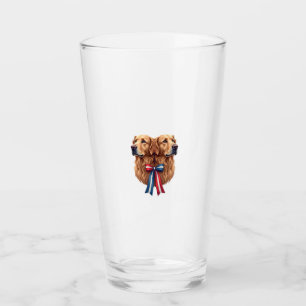 Patriotic Golden Retriever Double Portrait Shirt 2 Glass