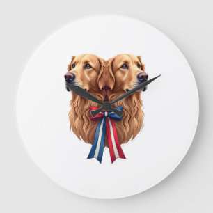 Patriotic Golden Retriever Double Portrait Shirt 2 Large Clock