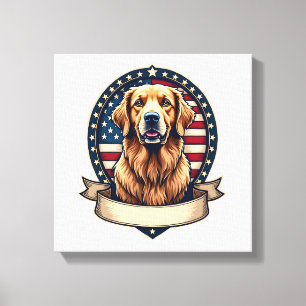 Patriotic Golden Retriever Emblem Vintage Tee 2 Canvas Print