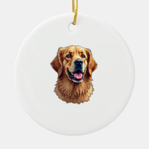 Patriotic Golden Retriever Face Vintage Shirt 4 Ceramic Tree Decoration