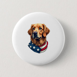 Patriotic Golden Retriever Face Vintage Shirt 6 Cm Round Badge