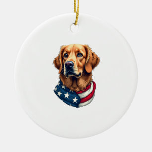 Patriotic Golden Retriever Face Vintage Shirt Ceramic Tree Decoration