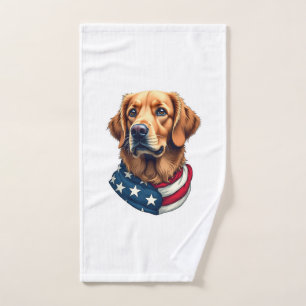 Patriotic Golden Retriever Face Vintage Shirt Hand Towel