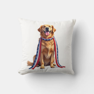 Patriotic Golden Retriever Falling Ribbon Shirt 2 Cushion