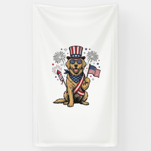 Patriotic Golden Retriever Fireworks Vintage Shirt Banner