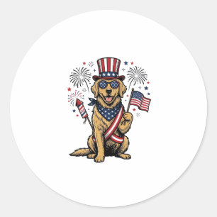 Patriotic Golden Retriever Fireworks Vintage Shirt Classic Round Sticker