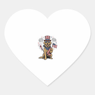 Patriotic Golden Retriever Fireworks Vintage Shirt Heart Sticker