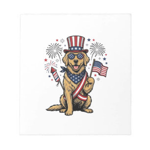 Patriotic Golden Retriever Fireworks Vintage Shirt Notepad