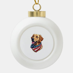 Patriotic Golden Retriever Head Vintage Shirt Ceramic Ball Christmas Ornament