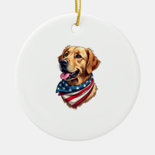 Patriotic Golden Retriever Head Vintage Shirt Ceramic Tree Decoration