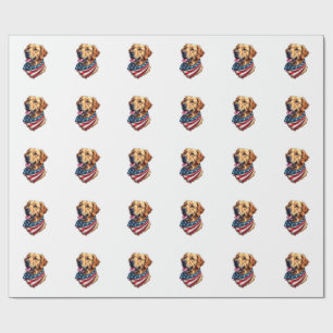 Patriotic Golden Retriever Head Vintage Shirt Wrapping Paper