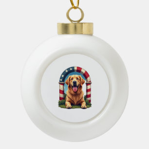 Patriotic Golden Retriever Heritage Arch Shirt Ceramic Ball Christmas Ornament