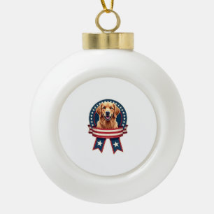 Patriotic Golden Retriever Heritage Ribbon Shirt Ceramic Ball Christmas Ornament