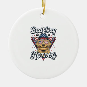 Patriotic Golden Retriever Hotdog Vintage Shirt De Ceramic Tree Decoration