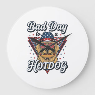 Patriotic Golden Retriever Hotdog Vintage Shirt De Large Clock