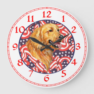 Patriotic Golden Retriever Large Clock