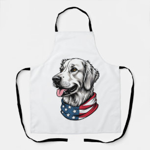Patriotic Golden Retriever Line Art Vintage Tee 3 Apron