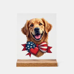 Patriotic Golden Retriever Lover Vintage Shirt Acrylic Sign