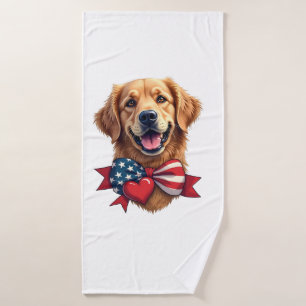 Patriotic Golden Retriever Lover Vintage Shirt Bath Towel