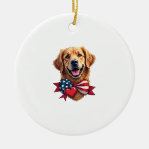 Patriotic Golden Retriever Lover Vintage Shirt Ceramic Tree Decoration