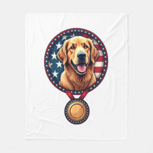 Patriotic Golden Retriever Medal Vintage Tee 3 Fleece Blanket