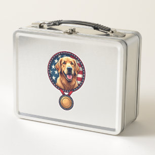Patriotic Golden Retriever Medal Vintage Tee 3 Metal Lunch Box
