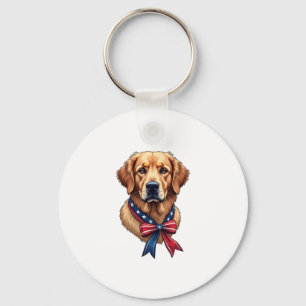 Patriotic Golden Retriever Memorial Day Tee 3 Key Ring