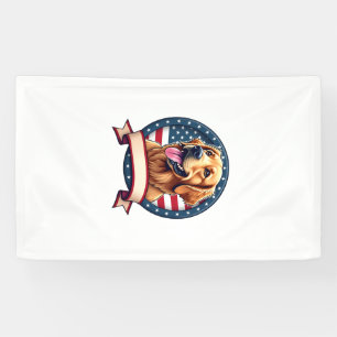 Patriotic Golden Retriever Open Ribbon Crest Shirt Banner
