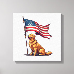 Patriotic Golden Retriever Parade Banner Tee Canvas Print
