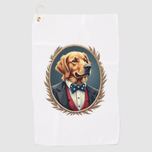 Patriotic Golden Retriever Portrait Vintage Tee 2 Golf Towel