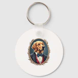 Patriotic Golden Retriever Portrait Vintage Tee 2 Key Ring