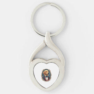 Patriotic Golden Retriever Portrait Vintage Tee 2 Key Ring