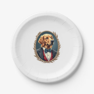 Patriotic Golden Retriever Portrait Vintage Tee 2 Paper Plate