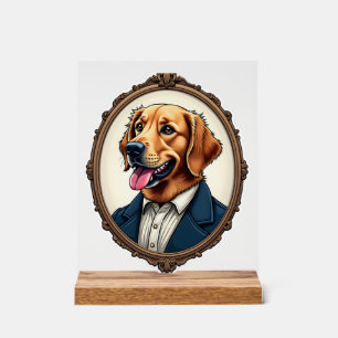 Patriotic Golden Retriever Portrait Vintage Tee Acrylic Sign