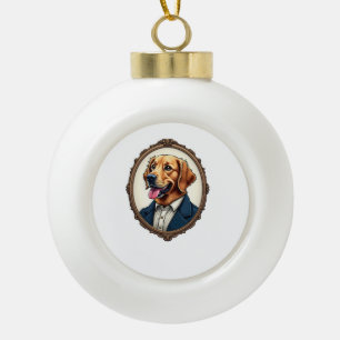 Patriotic Golden Retriever Portrait Vintage Tee Ceramic Ball Christmas Ornament