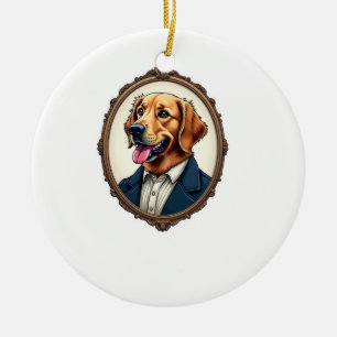 Patriotic Golden Retriever Portrait Vintage Tee Ceramic Tree Decoration