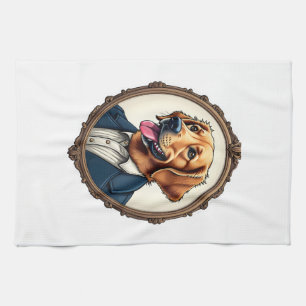 Patriotic Golden Retriever Portrait Vintage Tee Tea Towel